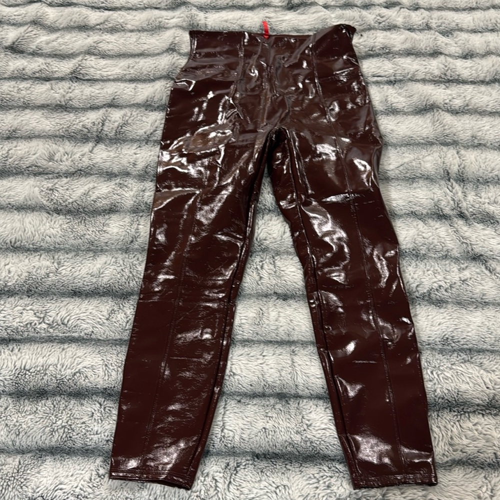 SPANX High-Shine Faux Leather Leggings in Deep Burgundy